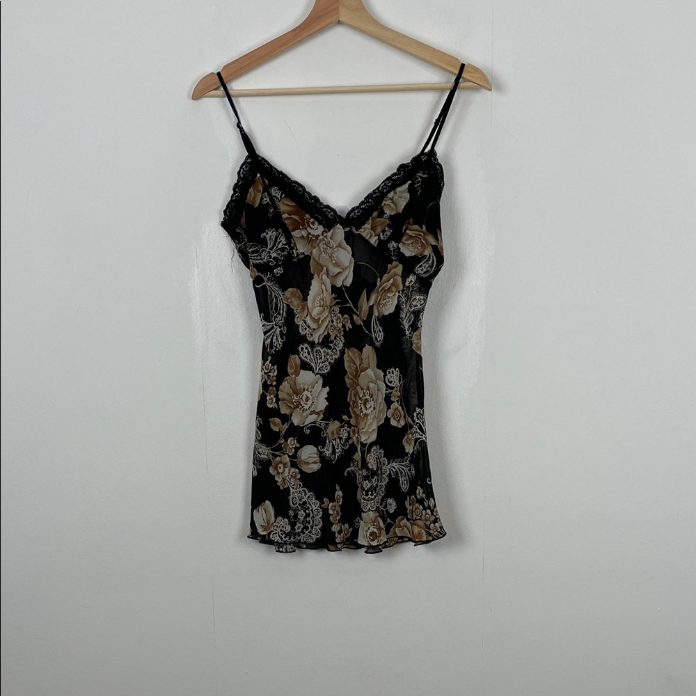 Meghan Noland LA Babydoll Quiet Luxury Sheer Floral Lace Trim Women's S Cami Top